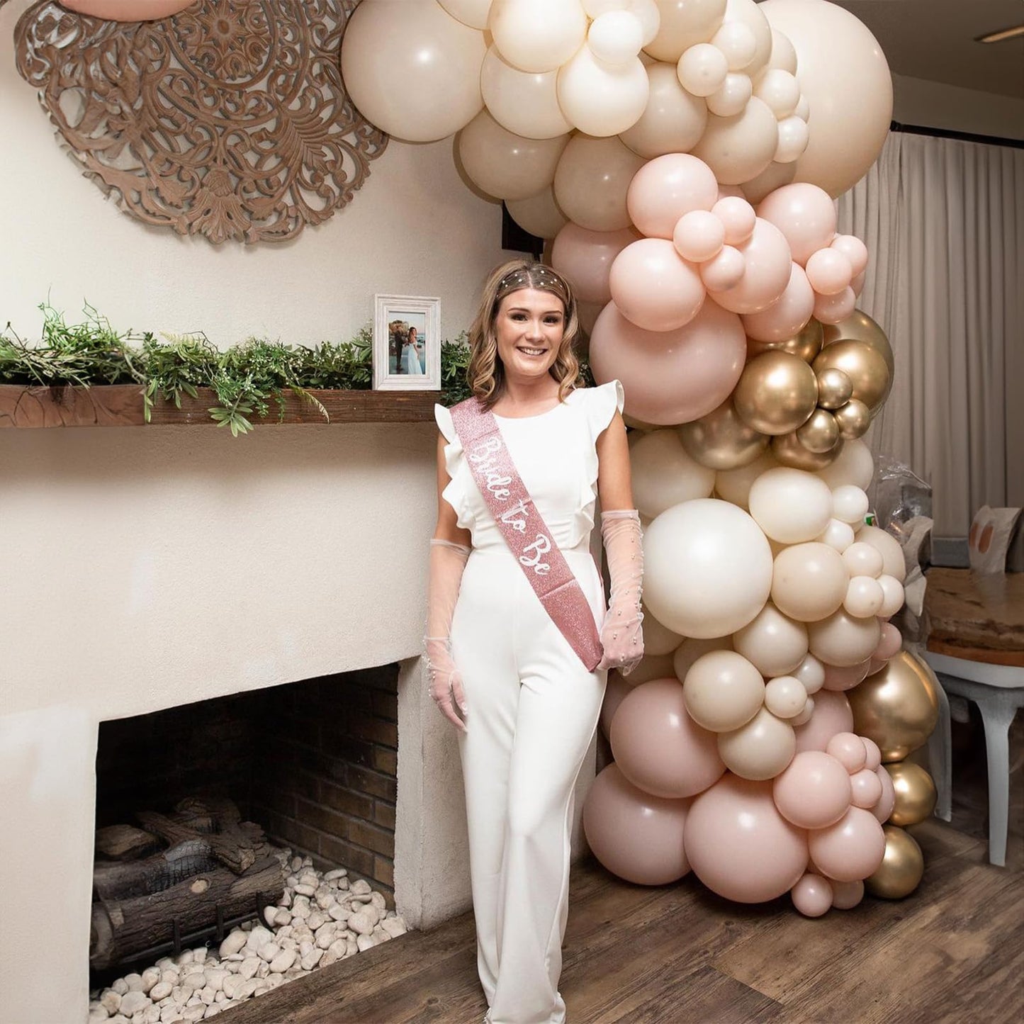 White Sand Gold Balloons Set, 12 Inch Double Stuffed Blush Beige Boho Party Balloons with Metallic Chrome Gold Neutral Cream Nude Latex Balloon for Birthday Baby Bridal Shower Wedding Party Decoration