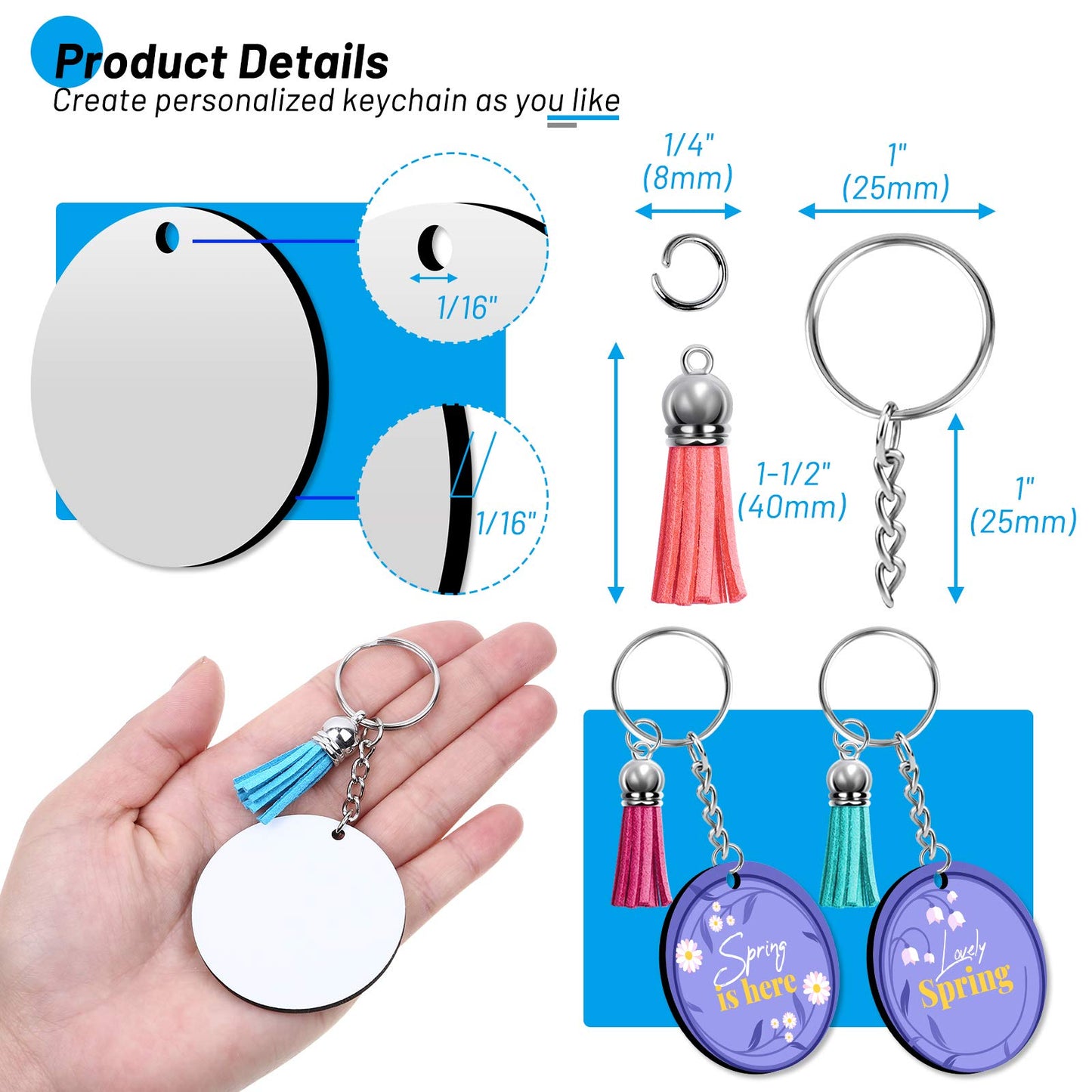 Sublimation Blanks Keychains Products, 80 PCS Keychains Tag Bulk with 2 Inch Heat Transfer Double-Side Round Coasters Blanks, Key Chains, Tassels, Jump Rings for Ornament Making DIY Art Craft Supplies