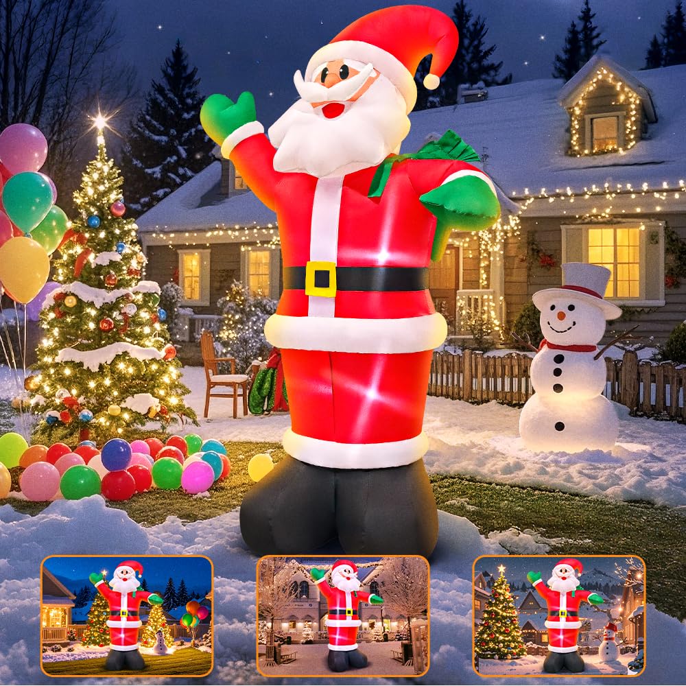 6 FT Inflatable Santa, Christmas Inflatable Santa Claus with Gift Bag, Santa Blow up Yard Decorations Built-in LED Lights Party Lawn Holiday Xmas Winter Outdoor Décor