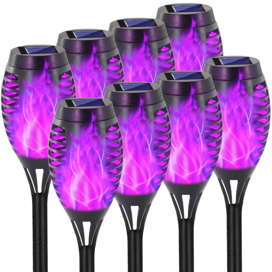Solar Outdoor Lights, 8 Pack Purple Halloween Decorations Outdoor, Waterproof Mini LED Solar Tiki Torches for Outside Light for Halloween Garden Yard Porch Lawn Decor