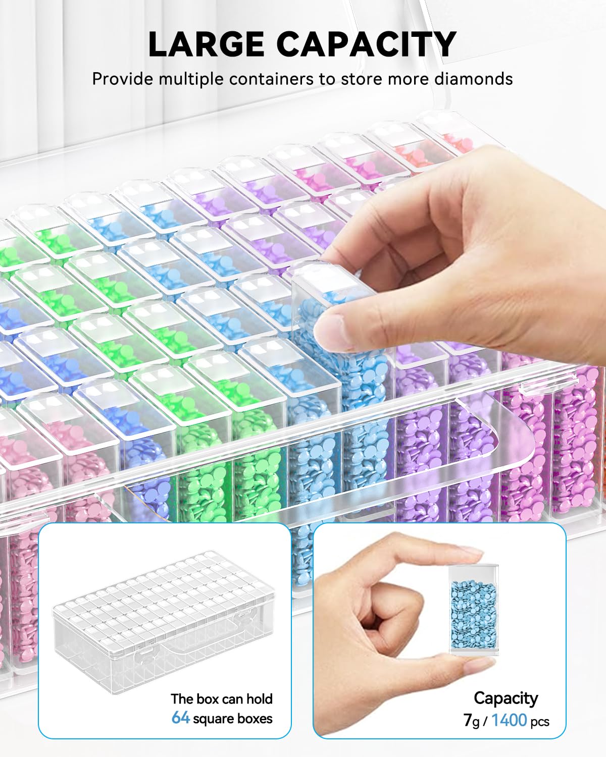Diamond Painting Storage Containers, Diamond Art Portable Bead Storage Organizer 64 Gird Diamond Painting Accessories (Storage Box)