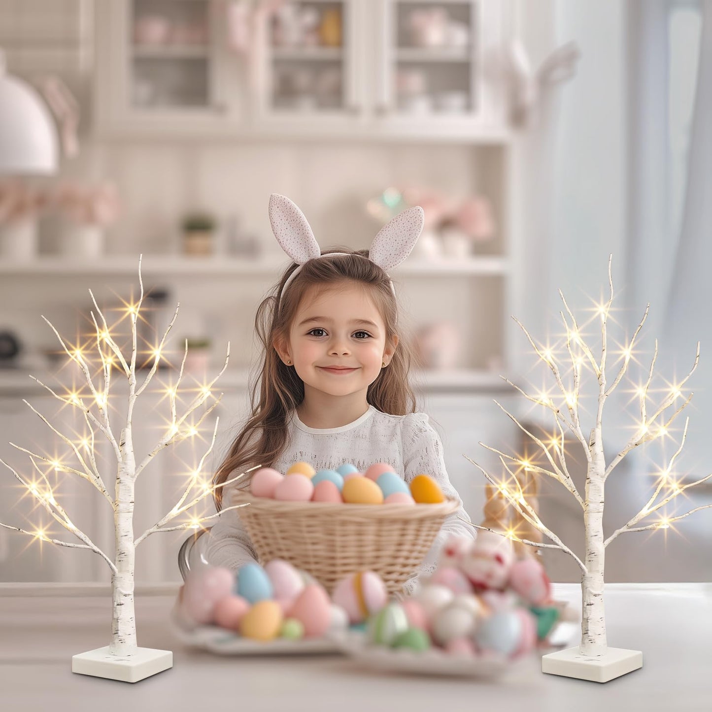 Home Decor, 2FT Birch Tree with LED Lights, Warm White Light up Tree Lamp, Artificial Trees for Home Table Inside, Mother's Day Gift, Battery Powered, Timer (2PK)