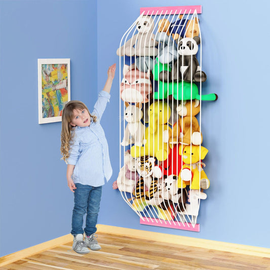 Stuffed Animal Storage Wooden Soft Toy Storage for Kids Room,Wall Mount Door Hanging Stuffed Animal Toy Organizer Shelf for Nursery Play Room Pink -Patent