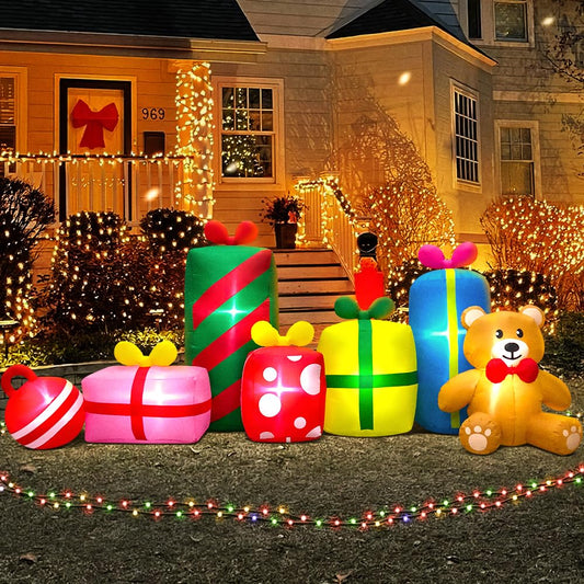 10 FT Giant Christmas Inflatables Outdoor Decorations Gift Boxes And Bear,Blow up Yard Decorations With LED Light For Xmas Outdoor Decorations Inflatable For Holiday Party Garden Lawn Winter Décor