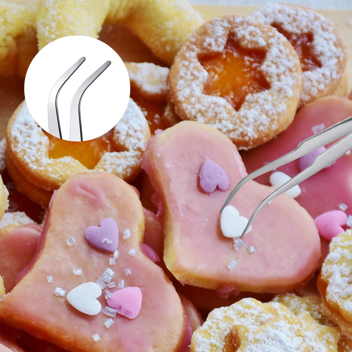 14 Pcs Cookie Decorating Tools Set Fondant Cake Decorating Brushes Scribe Cookie Tool Sugar Stir Needle Baking Elbow and Straight Tweezers for Sprinkles Supplies for Fondant