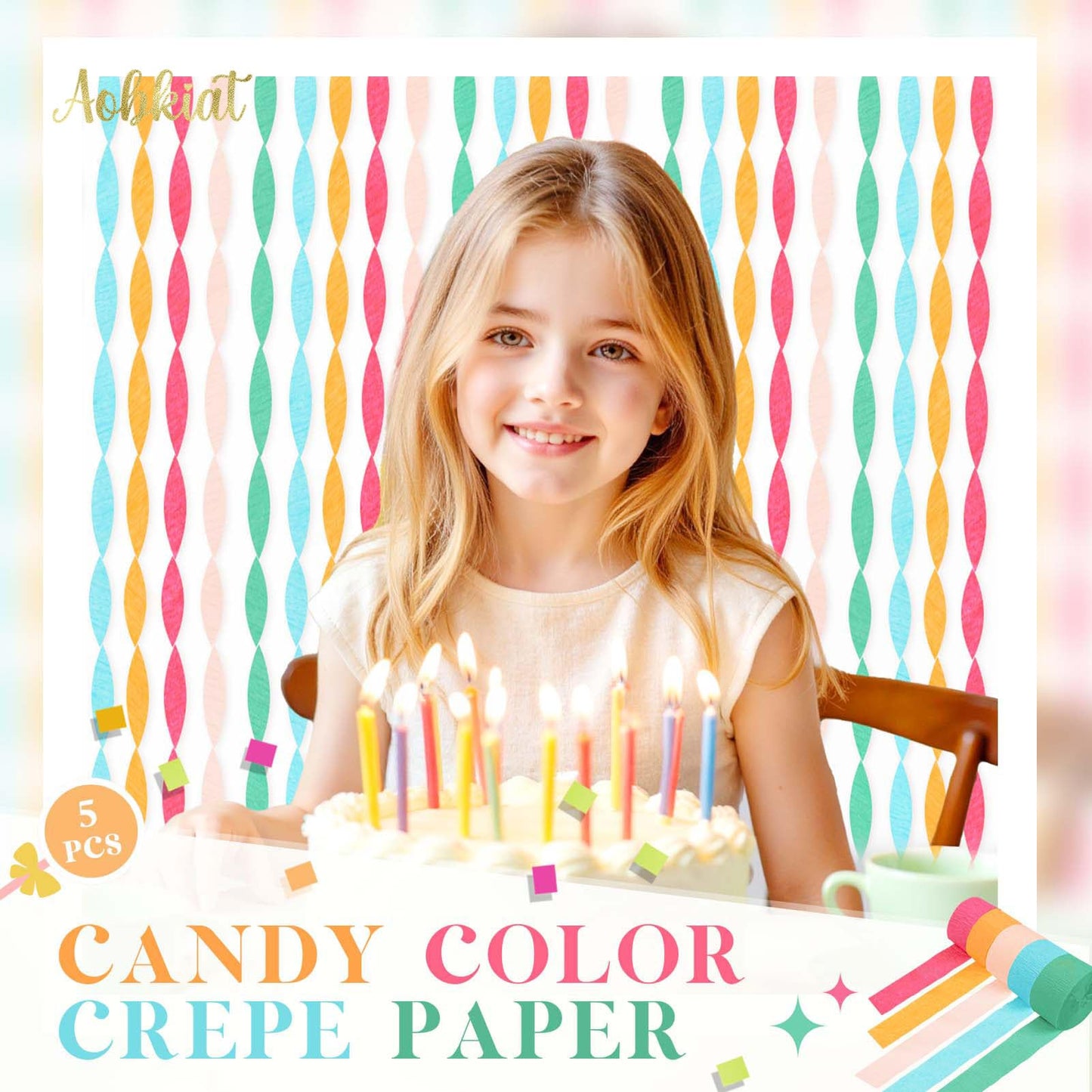 5 Rolls Rainbow Party Streamers Crepe Paper,Candyland Party Decorations for Christmas,Birthday,Wedding,Bachelorette,Bridal/Baby Shower,Hanging Candyland Backdrop Decoration