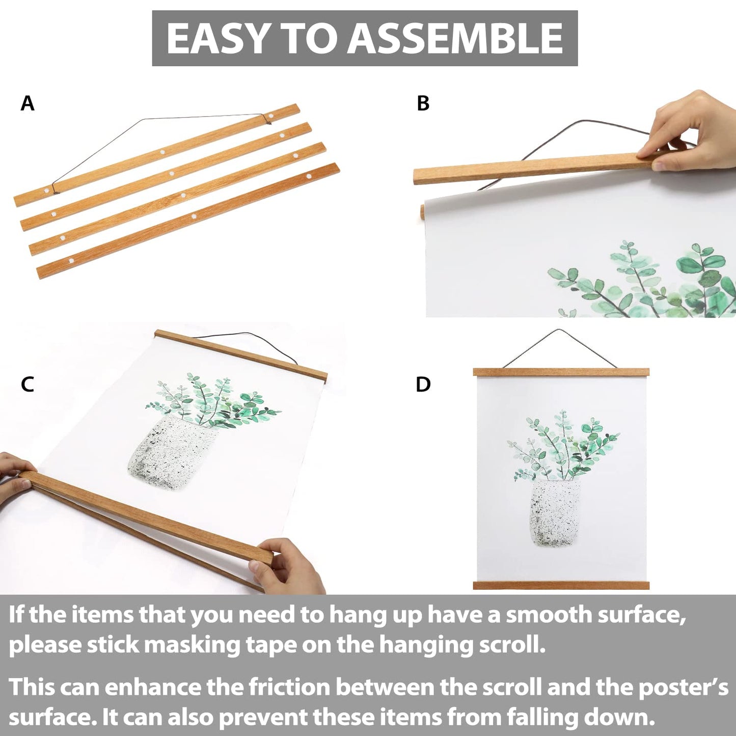 Poster Hanger Magnetic Frames, Strong Magnet, Wood Poster Hanger for Diamond Painting, Maps, Pictures, Prints, Scrolls, Canvas Artwork, Movie Poster, Bedroom, Office, Dining Room Teak