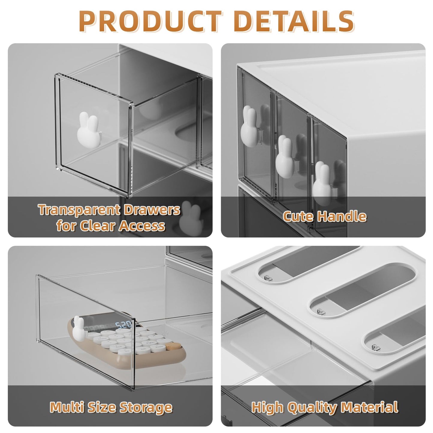 Desk Organizer with 6 Drawers, 3 Tier Stackable Storage Drawers Plastic Makeup Storage, Office Organizers and Storage, Desk Storage Box for Office, School, Home