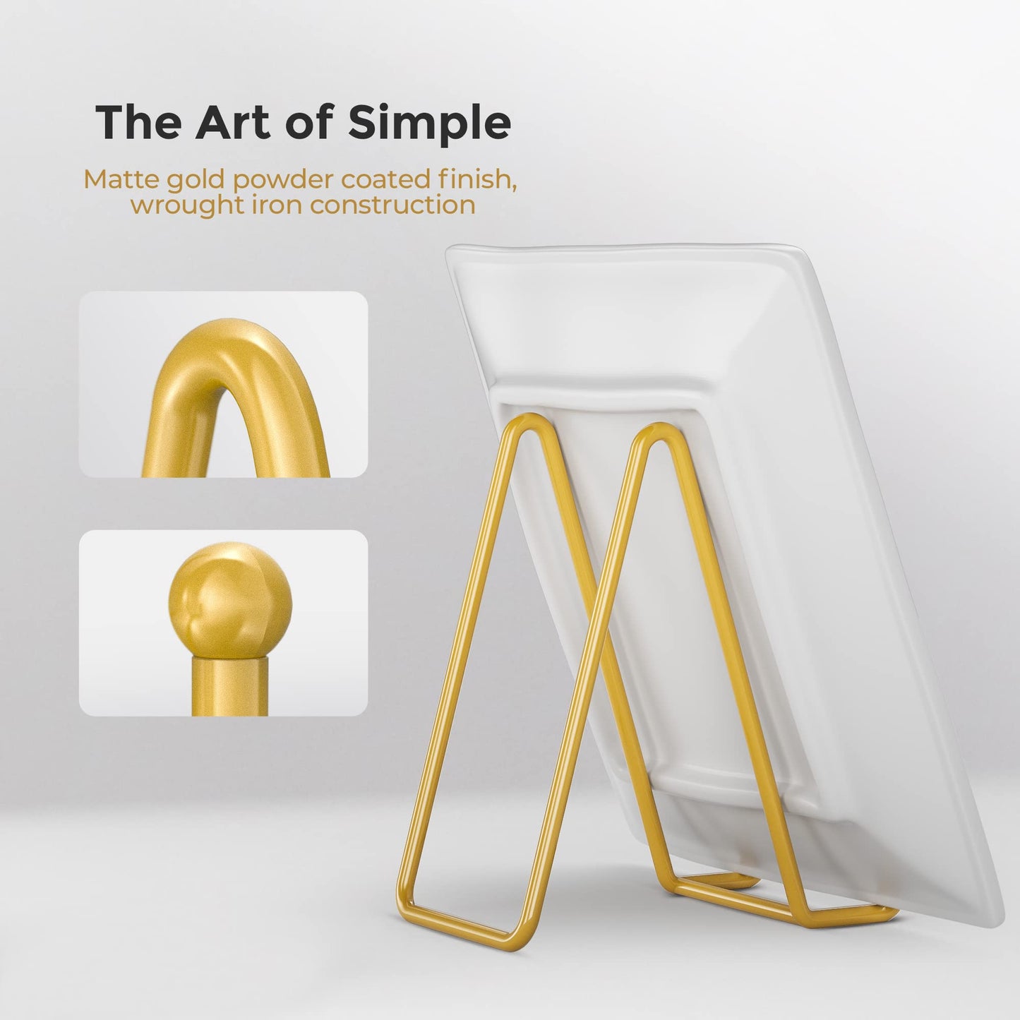 Plate Stands for Display - 6 Inch Plate Holder Display Stand + Metal Frame Holder Stand for Picture, Decorative Plate, Photo Easel, Tabletop Art (Gold 2 Pack)
