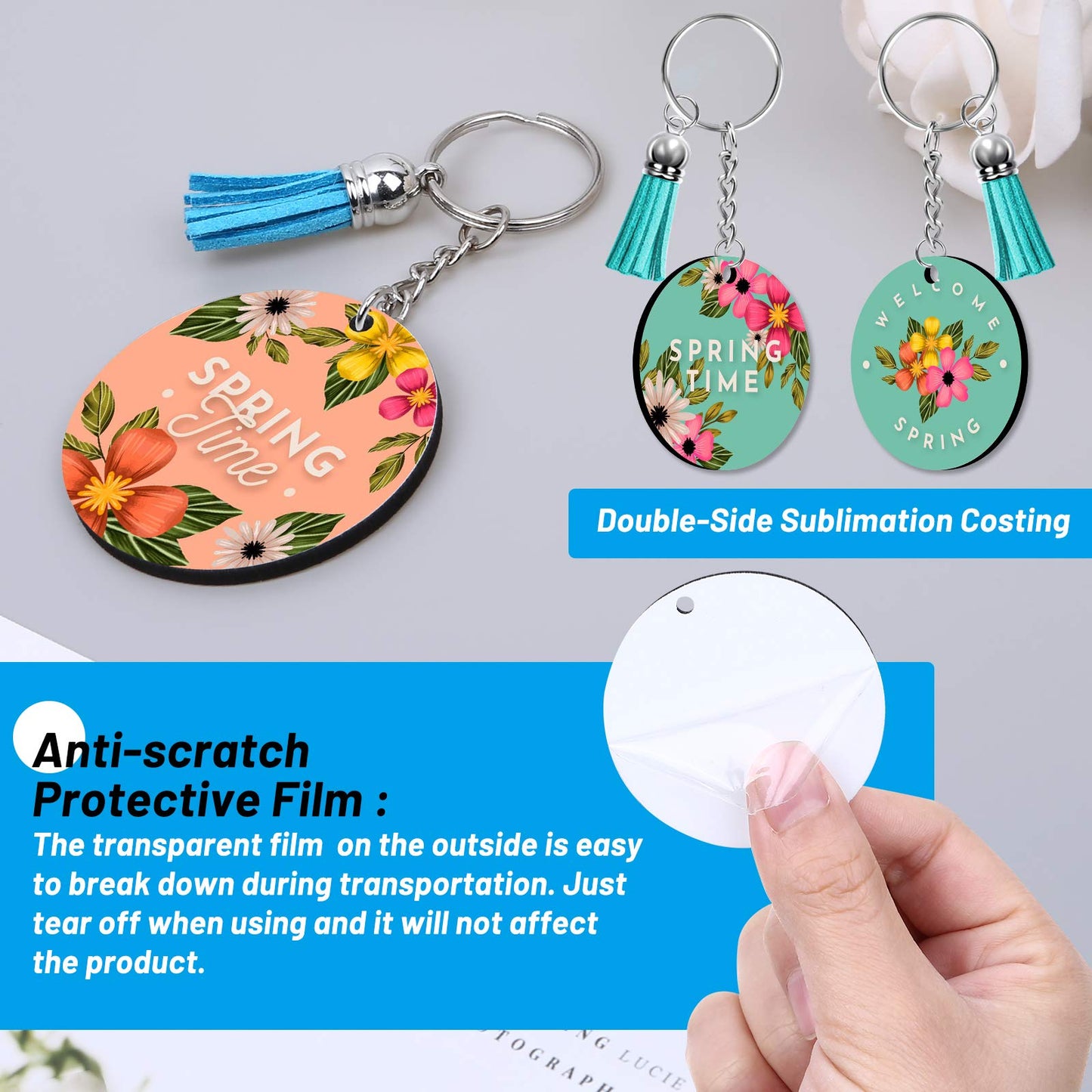 Sublimation Blanks Keychains Products, 80 PCS Keychains Tag Bulk with 2 Inch Heat Transfer Double-Side Round Coasters Blanks, Key Chains, Tassels, Jump Rings for Ornament Making DIY Art Craft Supplies