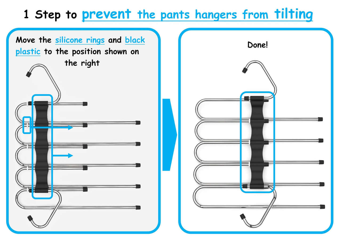 Pants Hangers Space Saving 2-Pack - 5-Tier, Non-slip, Stainless Steel Pants Organizer for Closet, Hangs Horizontally or Vertically, Multifunctional Storage for Jeans, Skirts, Scarves, Leggings, Shorts
