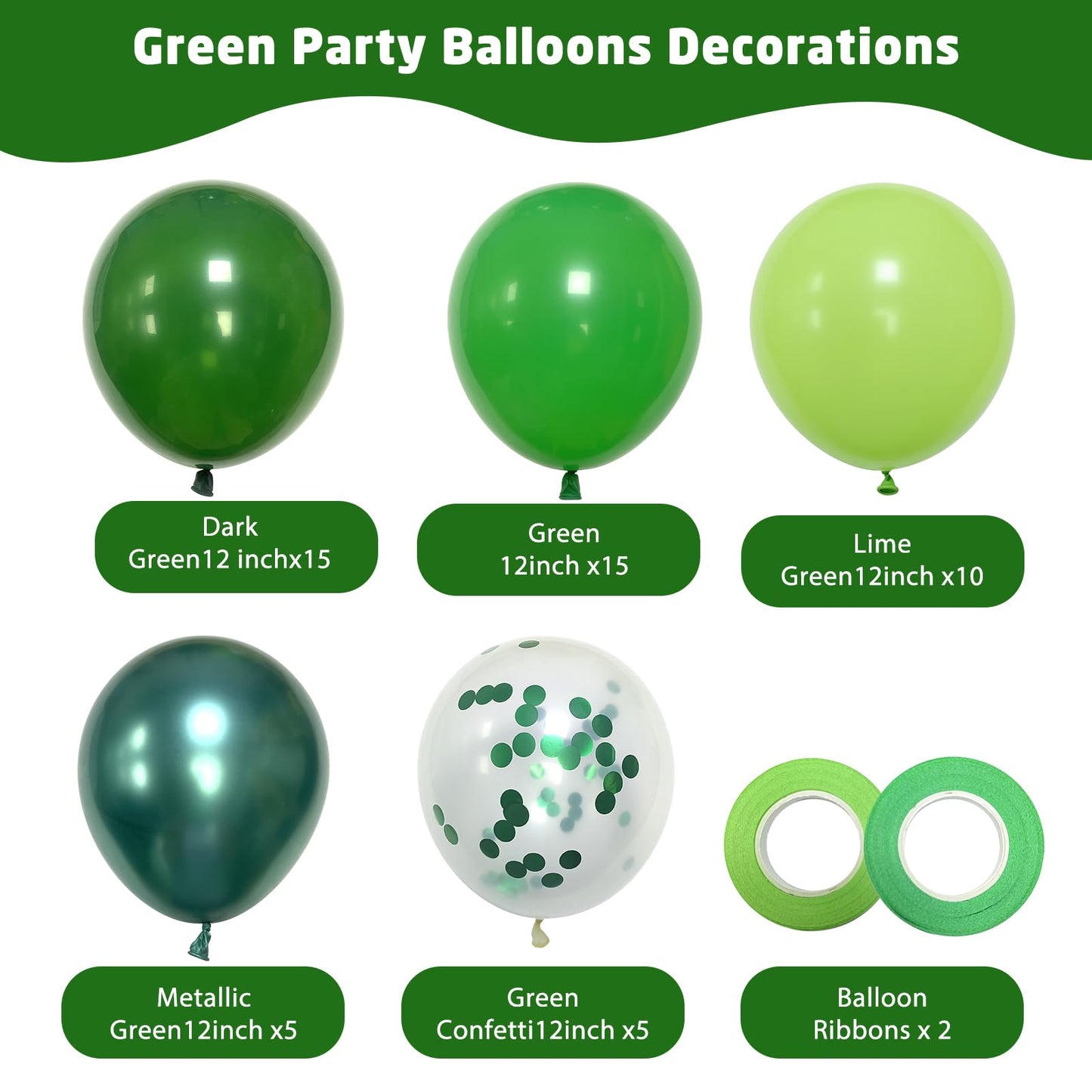 Green Balloons, 50pcs 12 Inch Different Shades Dark Green Balloons Green Latex Party Balloons for Patrick's Day Birthday Baby Shower Jungle Forest Themed Party Decoration