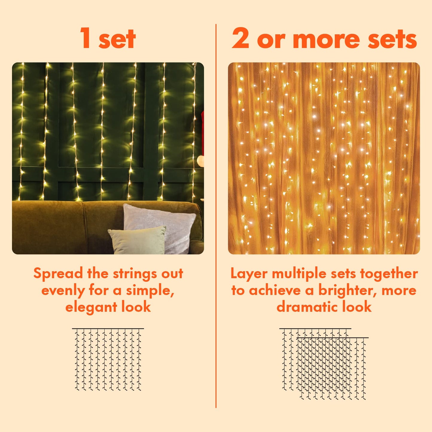 300 LED Window Curtain String Light Wedding Party Home Garden Bedroom Outdoor Indoor Wall Decorations, Warm White