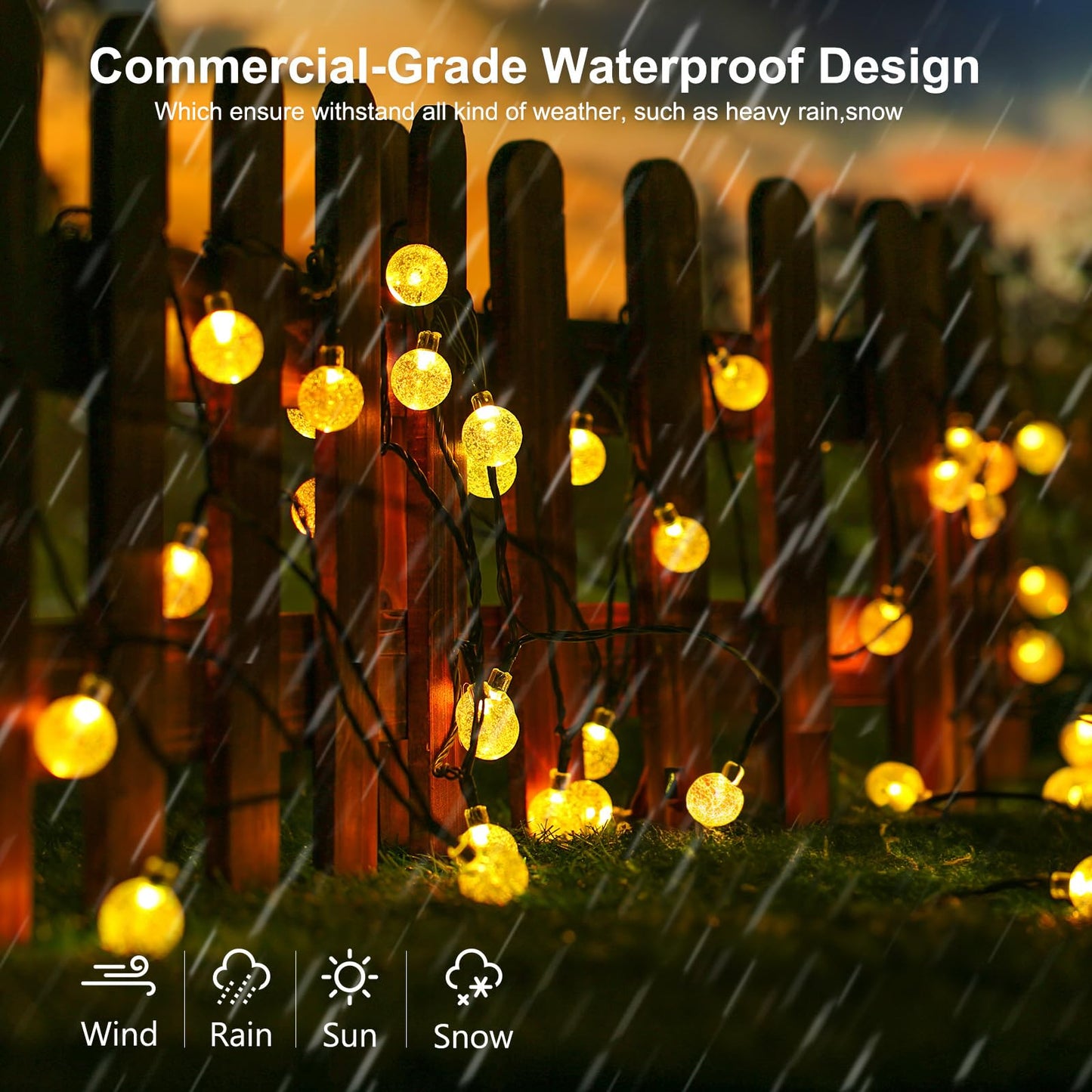 Solar String Lights Outdoor, 65FT 100LED Solar Globe String Lights 8 Lighting Modes, Waterproof Solar Powered Patio Light for Garden Yard Porch Wedding Party Outdoor Decoration (Warm White)