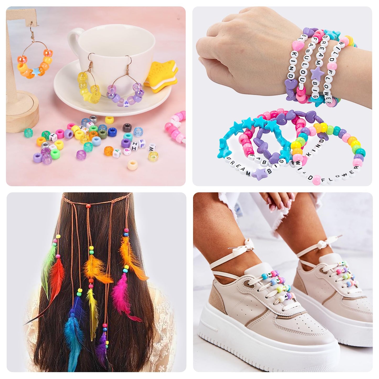 96 Colors 3000pcs Pony Beads Bracelet Making Kit Friendship Bracelet Kit Rainbow Kandi Beads with Letter and Heart Beads Elastic Threads for Jewelry Necklace Making
