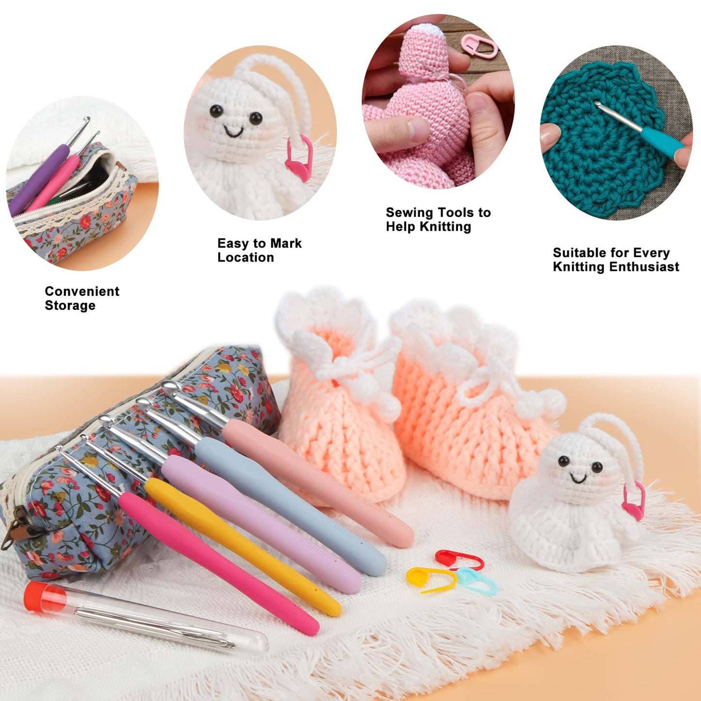 14 Piece Crochet Hook Set, Soft Grip Ergonomic Crochet Needles with Storage Case, Ideal for Beginners, Arthritic Hands