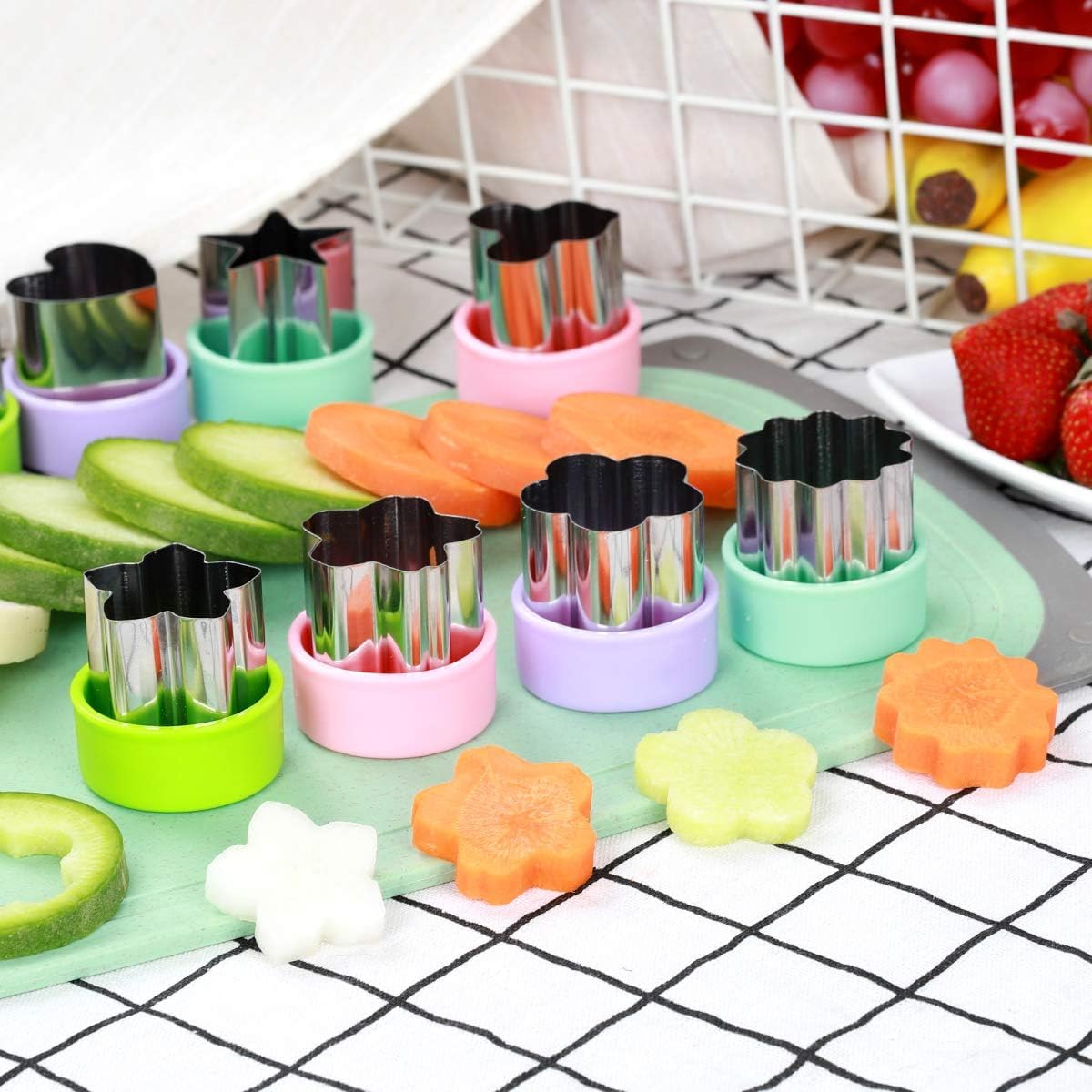1.5" Vegetable Cutter Shapes Set - Mini Cookie Cutters Fruit Cookie Pastry Stamps Mold for Kids Baking and Food Supplement Tools Accessories (8pack)