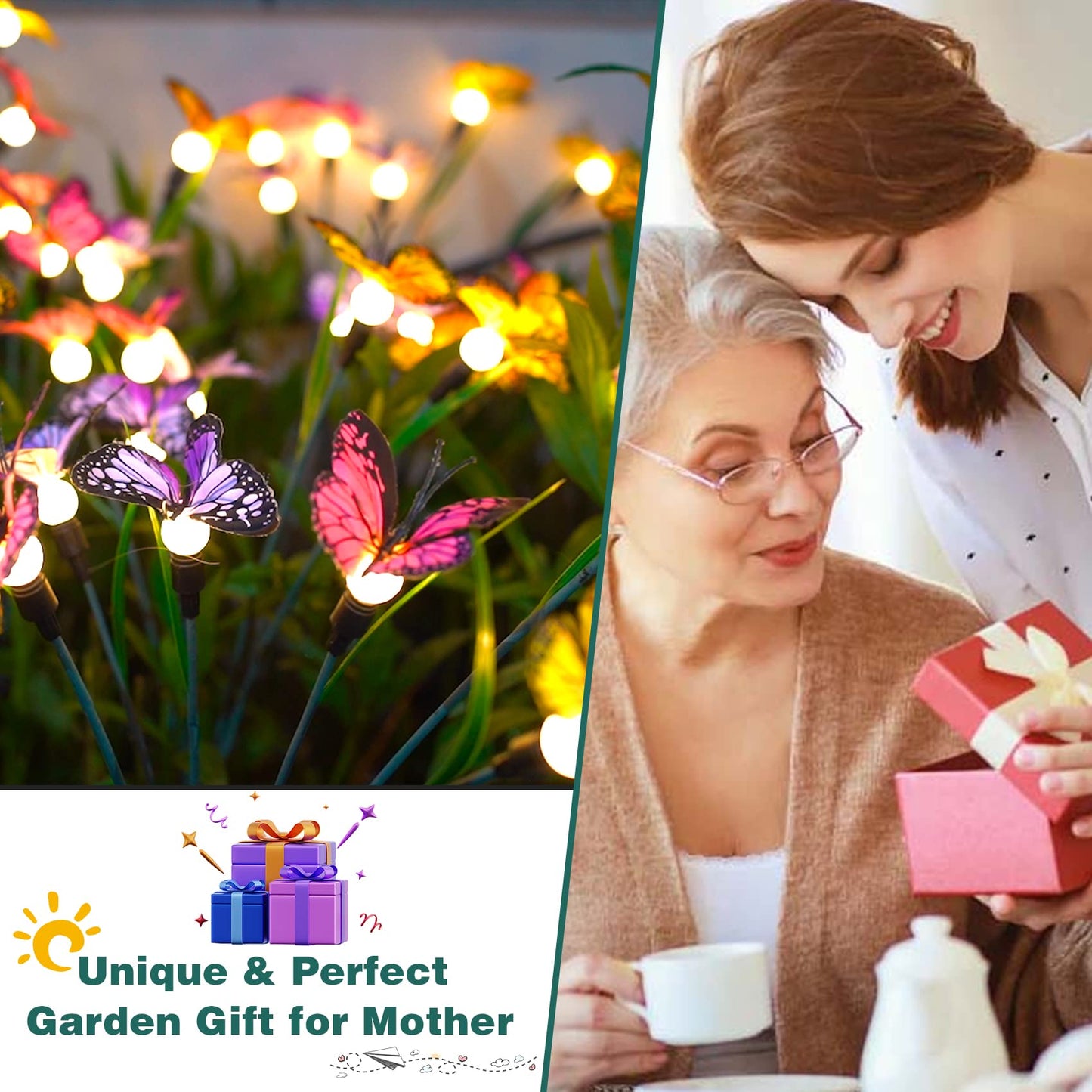 Solar Garden Lights - Swaying Butterfly Light, Swaying in The Wind, Solar Outdoor Lights, Yard Patio Pathway Decoration, High Flexibility Iron Wire & Realistic Butterflies (2 Pack)