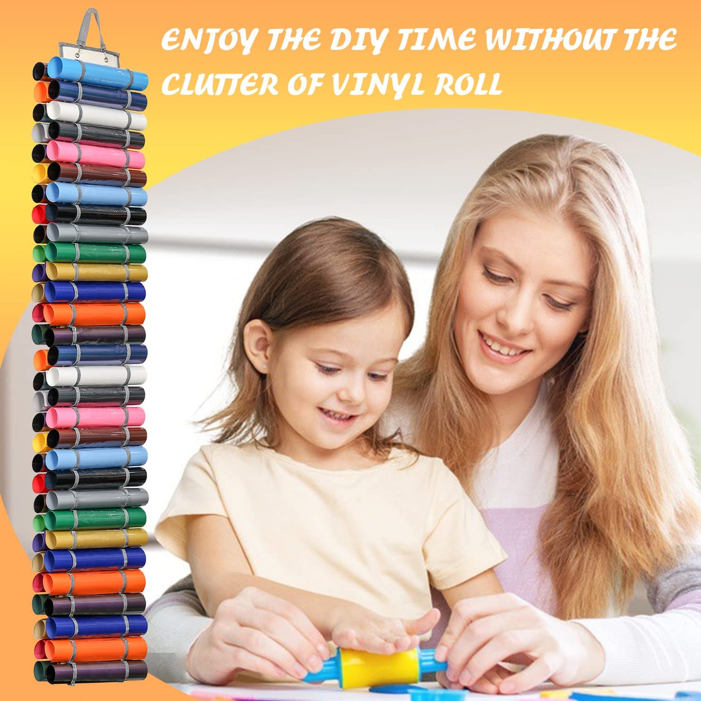 Vinyl Roll Holder with 60 Compartments and Keeper Door Hooks Strap, Clear Organizers Wall Mount for Home Craft Closet (Grey)