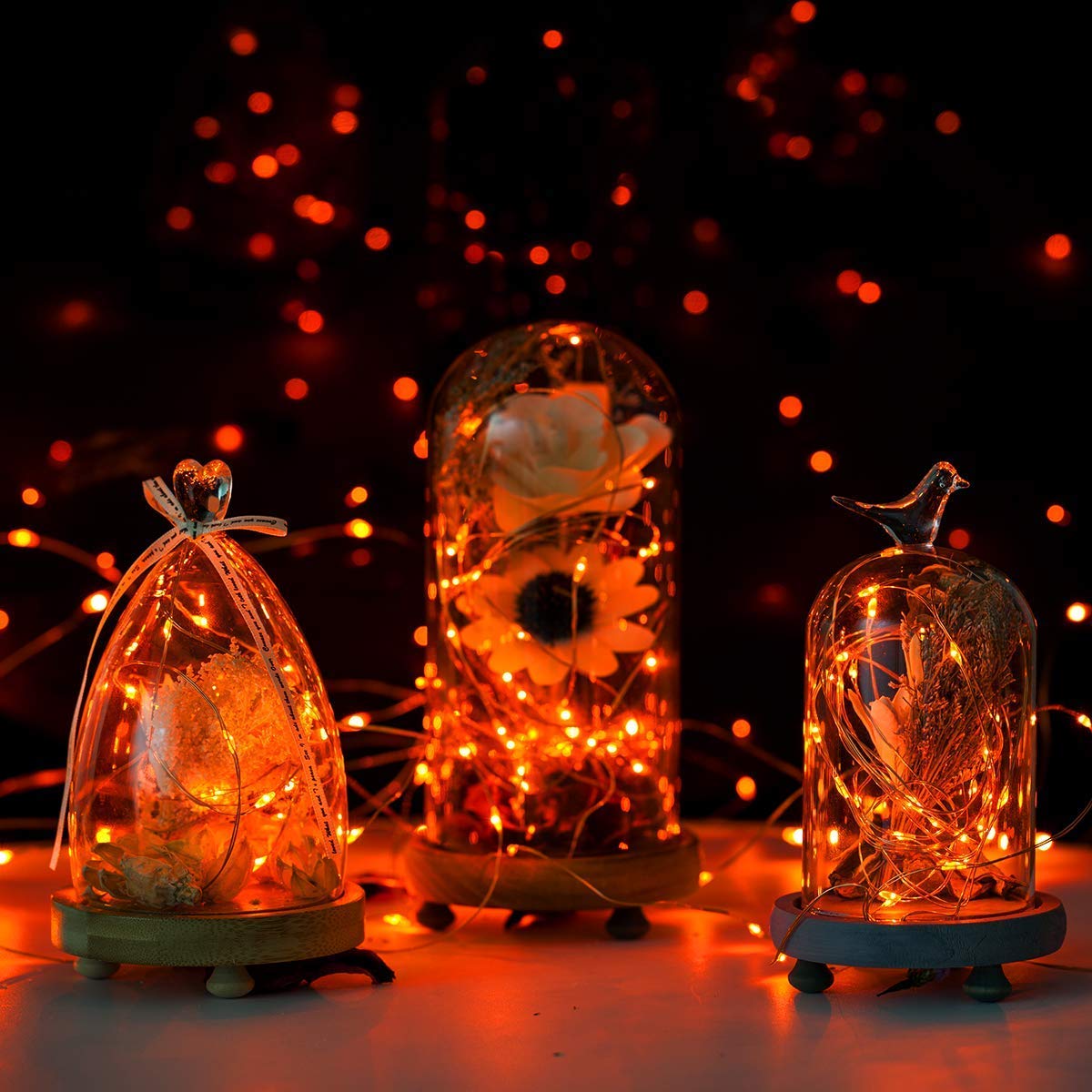 2 Pack Orange String Lights for Halloween 30 LED Battery Operated Fairy Lights Twinkle Firefly Lights for Garden,Thanksgiving Day,Christmas Decoration