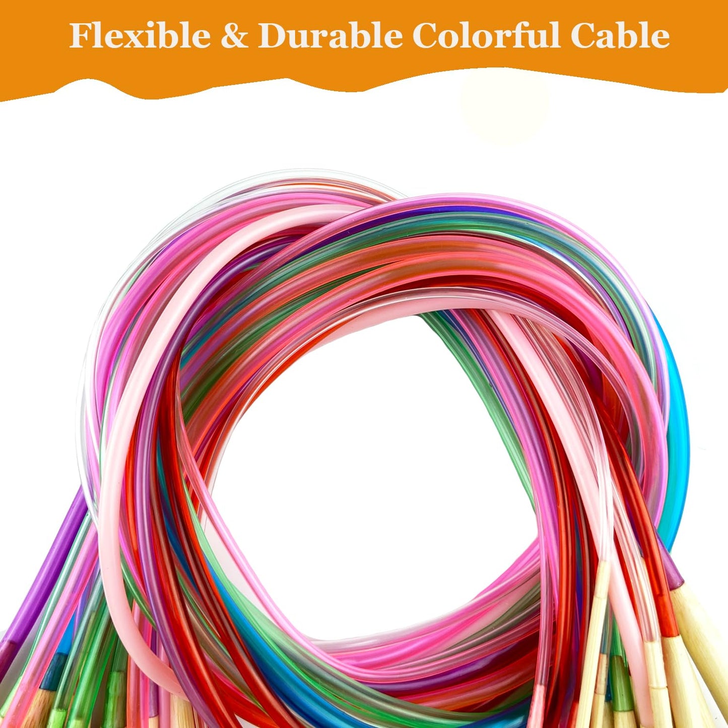 18 Pairs Bamboo Knitting Needles Set Circular Wooden Knitting Needles with Colorful Plastic Cable Size 2mm-10mm,Knitting Needle for DIY Craft(100cm/40inch)