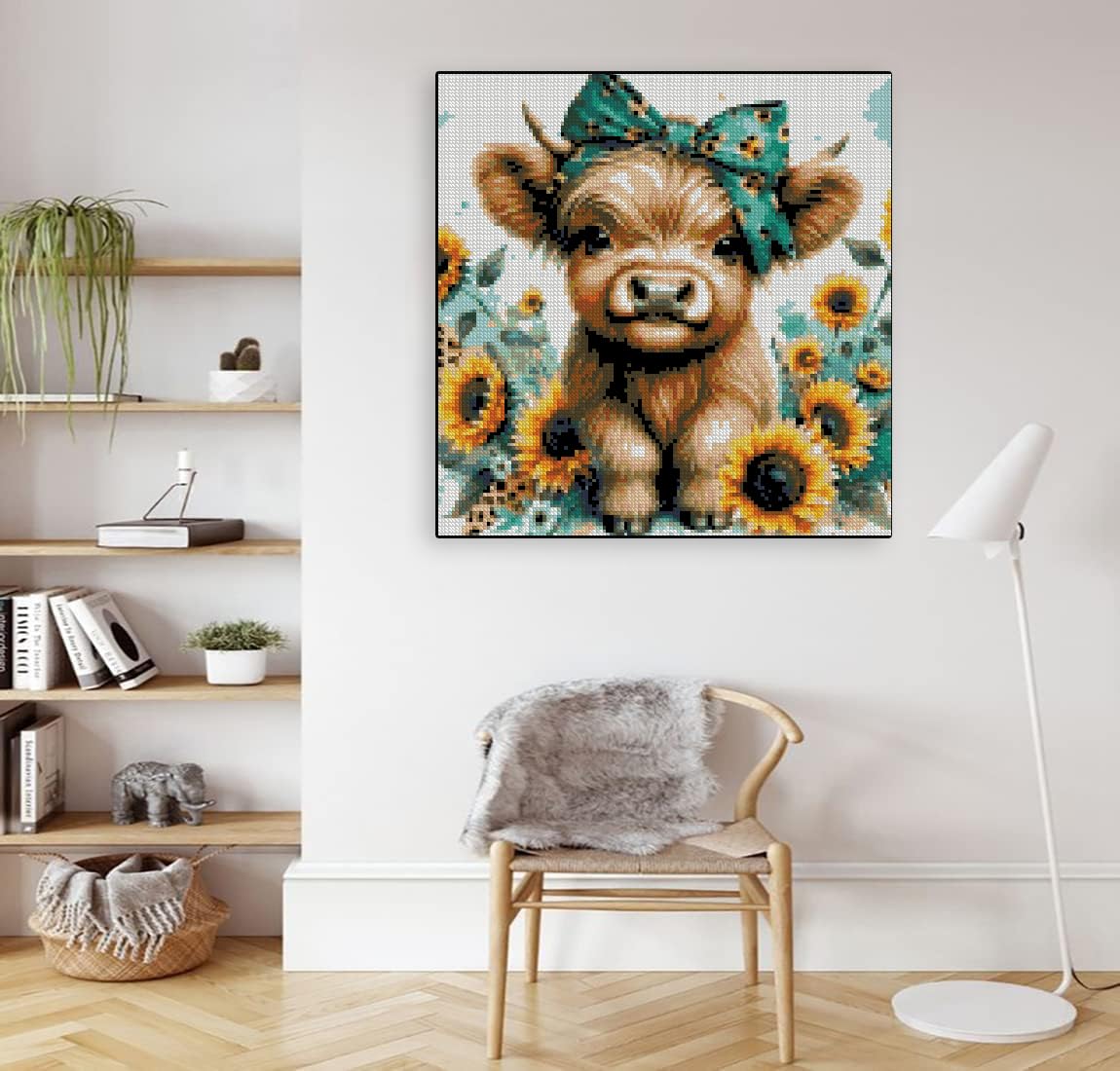 Cow Stamped Cross Stitch Kits for Adults Beginner, Sunflowers Counted Cross Stitch Kits Printed Stitching Cute Patterns Dimensions Needlepoint Art Crafts Embroidery Kits for Adults Beginners