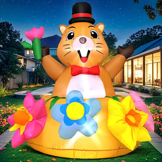 4 FT Spring Inflatable Marmot Outdoor Decoration Blow up Animal Decoration, Built-in LED Lights for Spring Easter Yard Garden Lawn Party