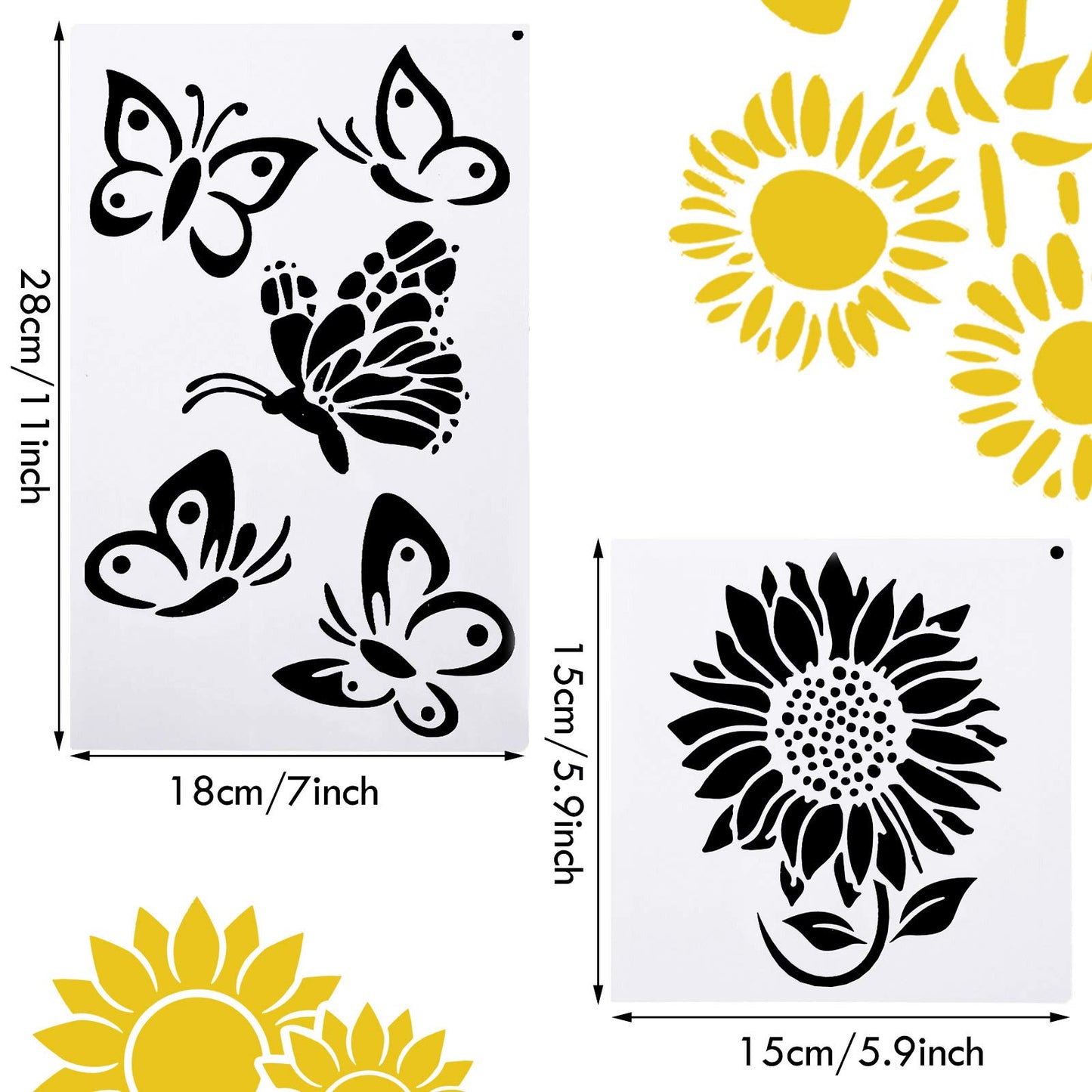 8 Pieces Sunflower Butterflies Painting Stencils Flower Butterfly Stencil Kit for Painting on Wood Wall Canvas You are My Sunshine Reusable Plastic Template for Door Home Decoration