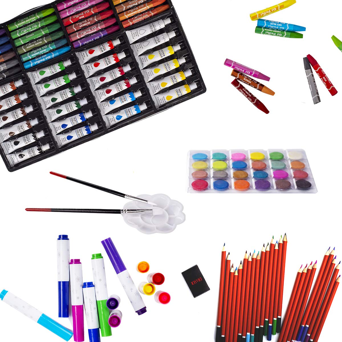 Art Supplies, 139 Pack Painting Drawing Art Kit with 2 Sketch Pads, Deluxe Double Layers Art Set Crafts, Colored Pencils, Oil Pastels, Watercolor Paints, Gift for Artists Kids (Brown)