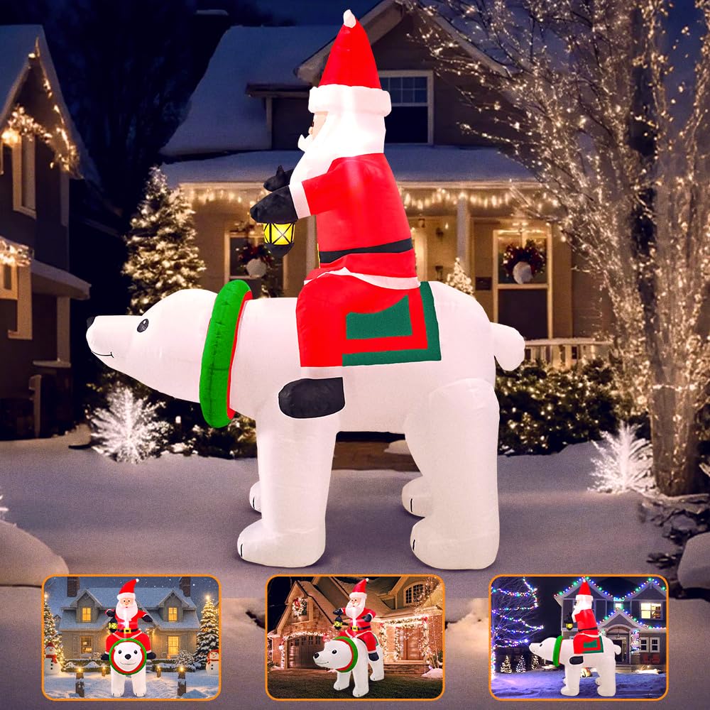6 FT Christmas Inflatable Santa Claus with Polar Bear Build-in LED Lights Blow up Xmas Inflatables Decoration for Yard Garden Lawn Holiday Party
