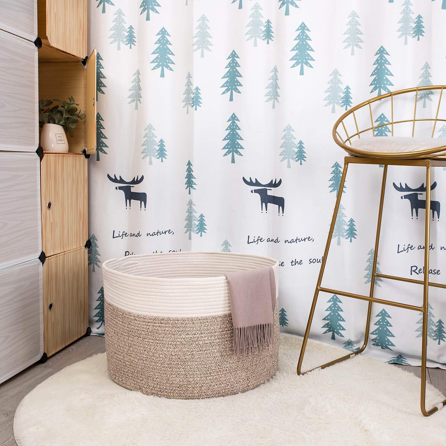 Design Extra Large 22 x 14in Decorative Blanket Basket for Living Room, Laundry Basket, Woven Cotton Rope Basket, Dog Toy Storage Bin Baskets, Round Basket for Pillows Towels, Light Brown