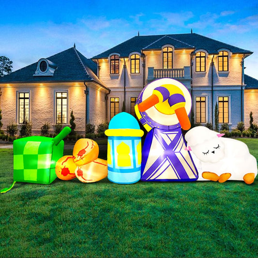 6 FT Spring Inflatable Lamp Outdoor Decoration with Drum Lamb Combine Blow up Yard Decoration, Built-in LED Lights for Easter Ramadan Garden Lawn Party