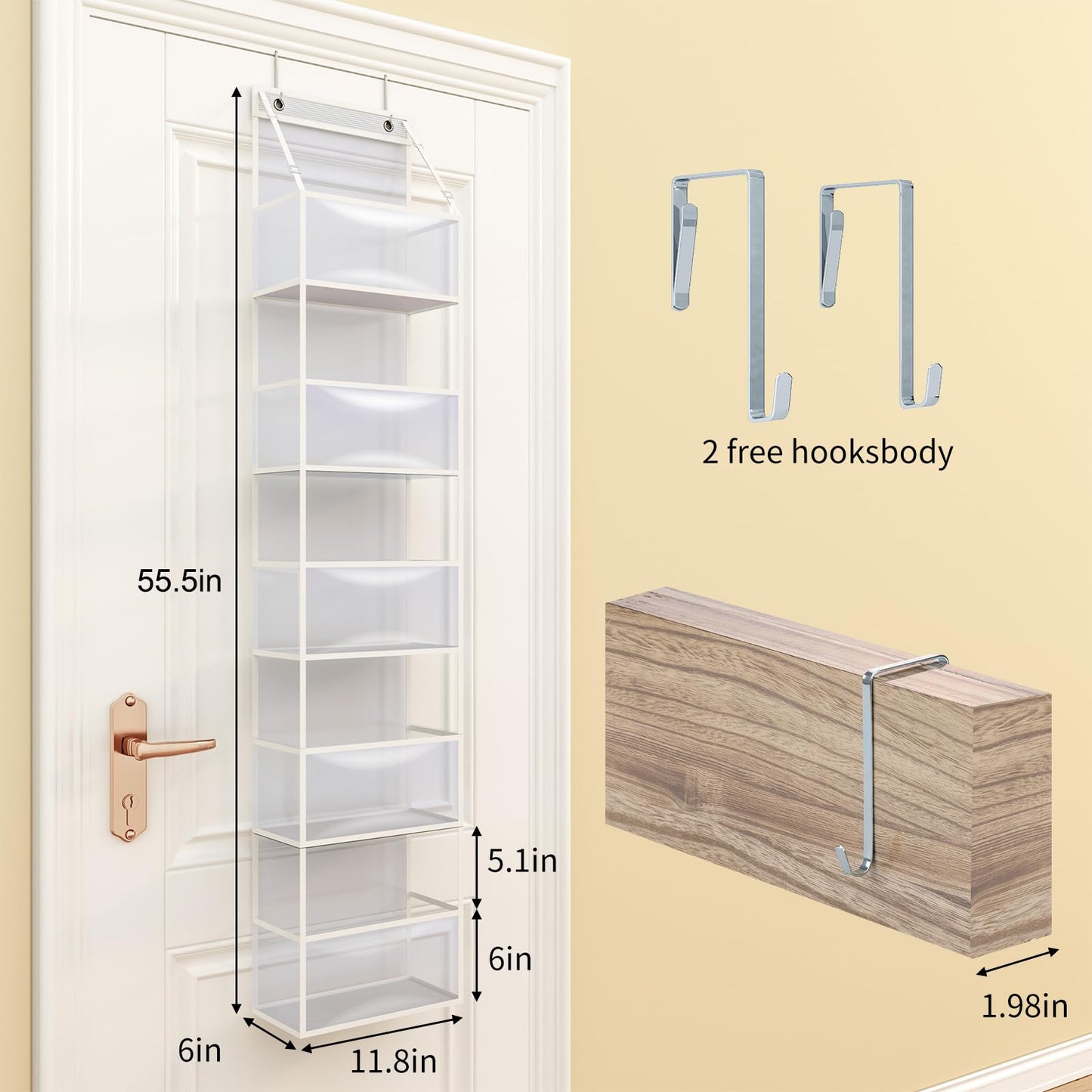5-Shelf Over The Door Hanging Pantry Organizer, Room Organizer with Clear Plastic Pockets, 25lb Ultra Sturdy & Large Capacity for Closet, Bedroom, Nursery, Bathroom and Sundries