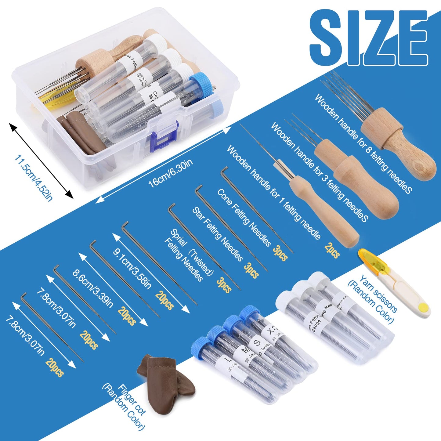 104 pcs Felting Needles Set, Needle Felting Tool Kit, 4 Sizes &Types Felting Needles (Triangle, Star, Cone, Spiral), 36/38/40/42 Gauge Needle Felting Supplies