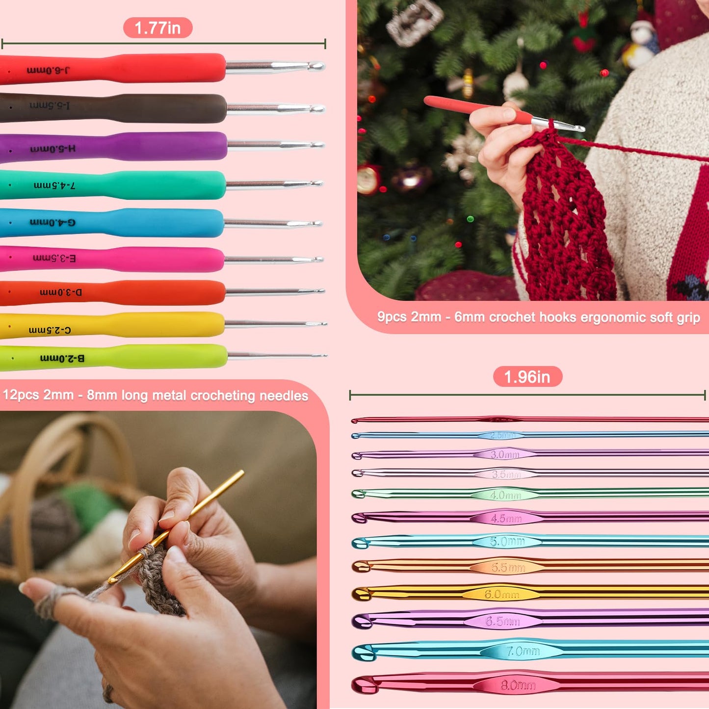 Crochet Hooks Kit with Case, 85-Piece, Ergonomic Crochet Needles Weave Yarn Kits DIY Hand Knitting Art Tools for Beginners and Experienced Crochet Lovers