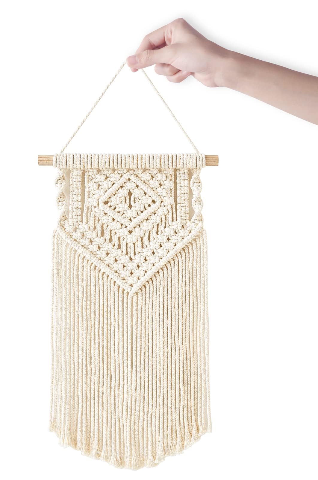 2 Pcs Macrame Wall Hanging Small Woven Tapestry Wall Art Decor - Beautiful for Boho Home Decor, Apartment, Nursery, Party Decorations, 16.5" L x 10" W and 17.5"x 10"W, Small