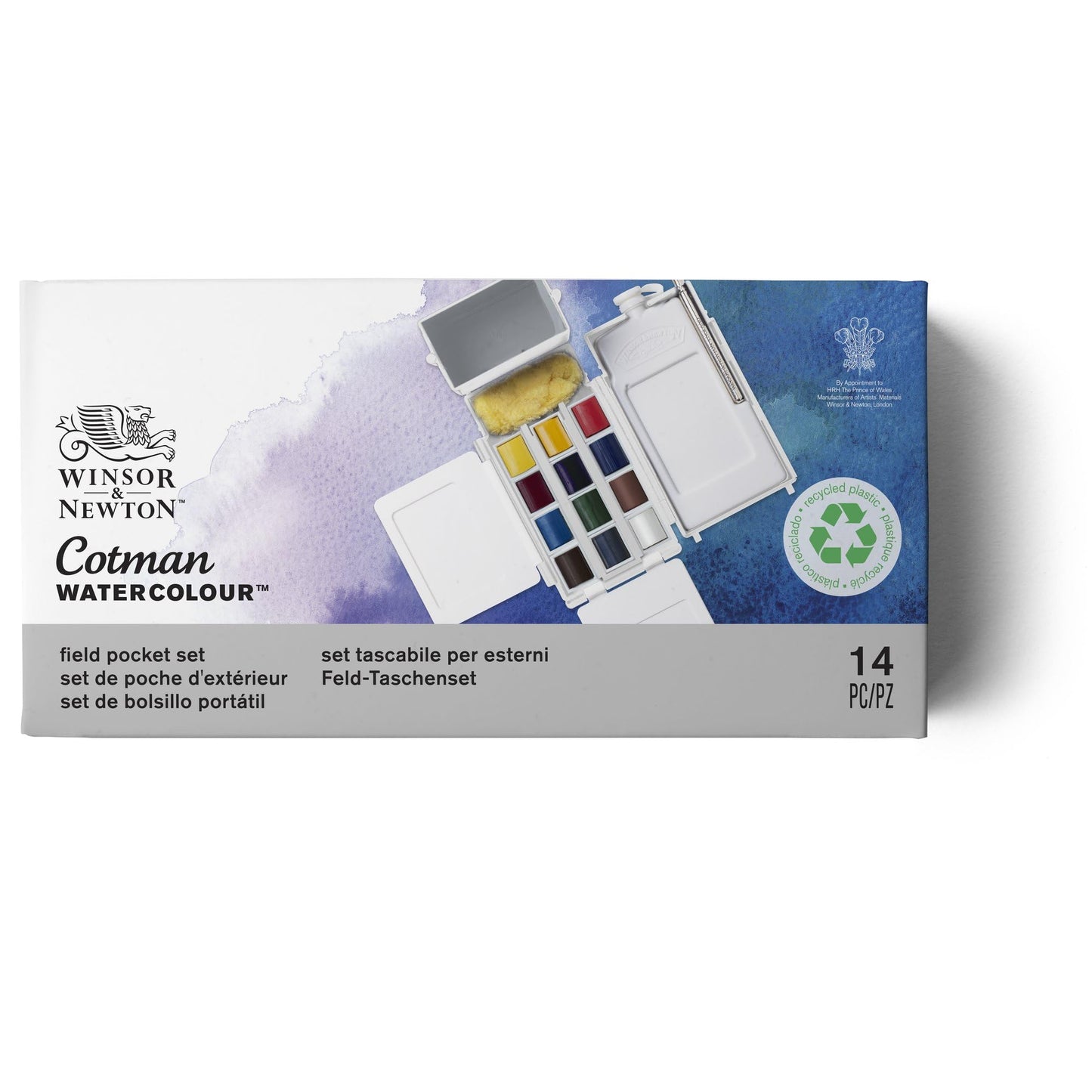 Cotman Watercolor Paint Set, Field Pocket Set, 12 Half Pan w/ Brush, Sponge, Bottle