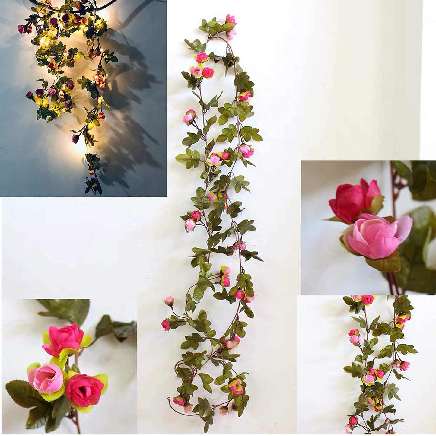 20 LED Rose Flower String Lights - 7.2ft Artificial Flower Garland with Fairy Lights for Valentine's Day, Garden Party, Wedding, Table Decor, Thanksgiving, Christmas