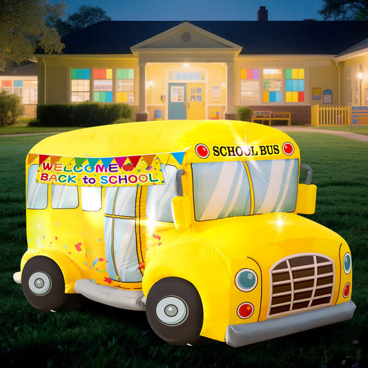 7.5 FT School Bus Inflatables Decorations Welcome Back to School Outdoor Decoration with 3 LED Lights and Banner First Day of School Party Lawn Yard Signs Decor for Kindergarten Preschool