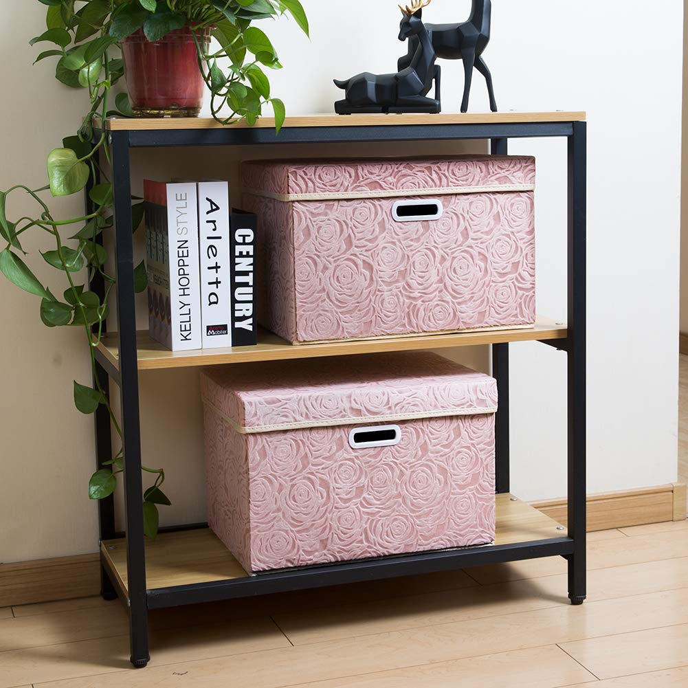Larger Collapsible Storage Boxes with Lids Fabric Decorative Bins Cubes Organizer Containers Baskets Handles Divider for Bedroom Closet Living Room Pink 17.7x11.8x11.8 Inch 3 Pack