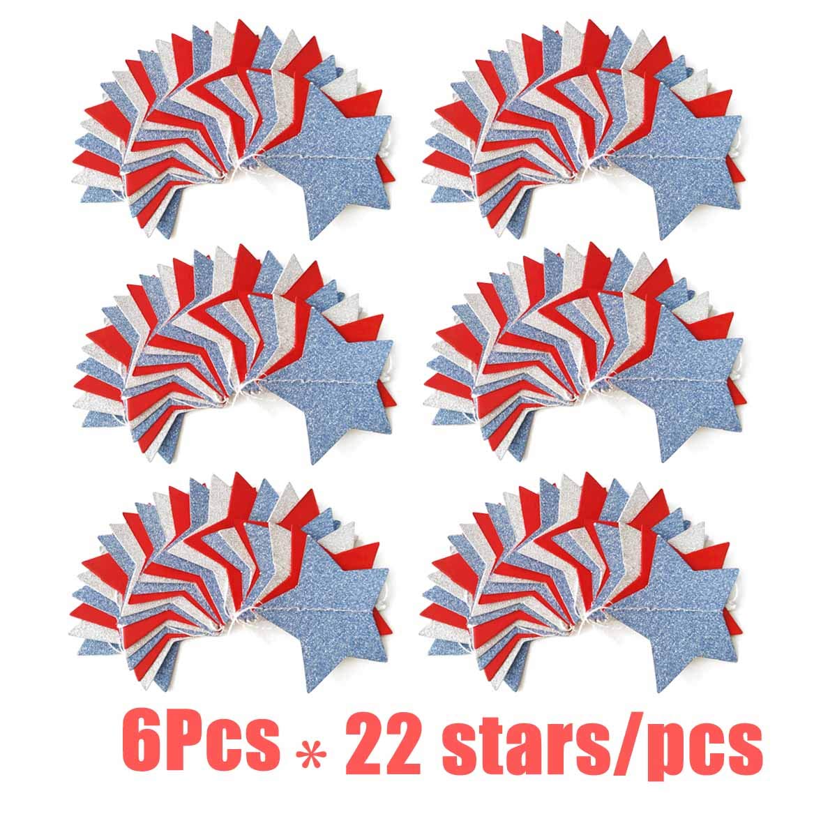6 Pack Patriotic Star Streamers Garland Red White Blue Bunting Banner Paper Hanging Decorations for 4th of July American Independence Day Labor Day Holiday Memorial Day Party Supplies (50 Feet)