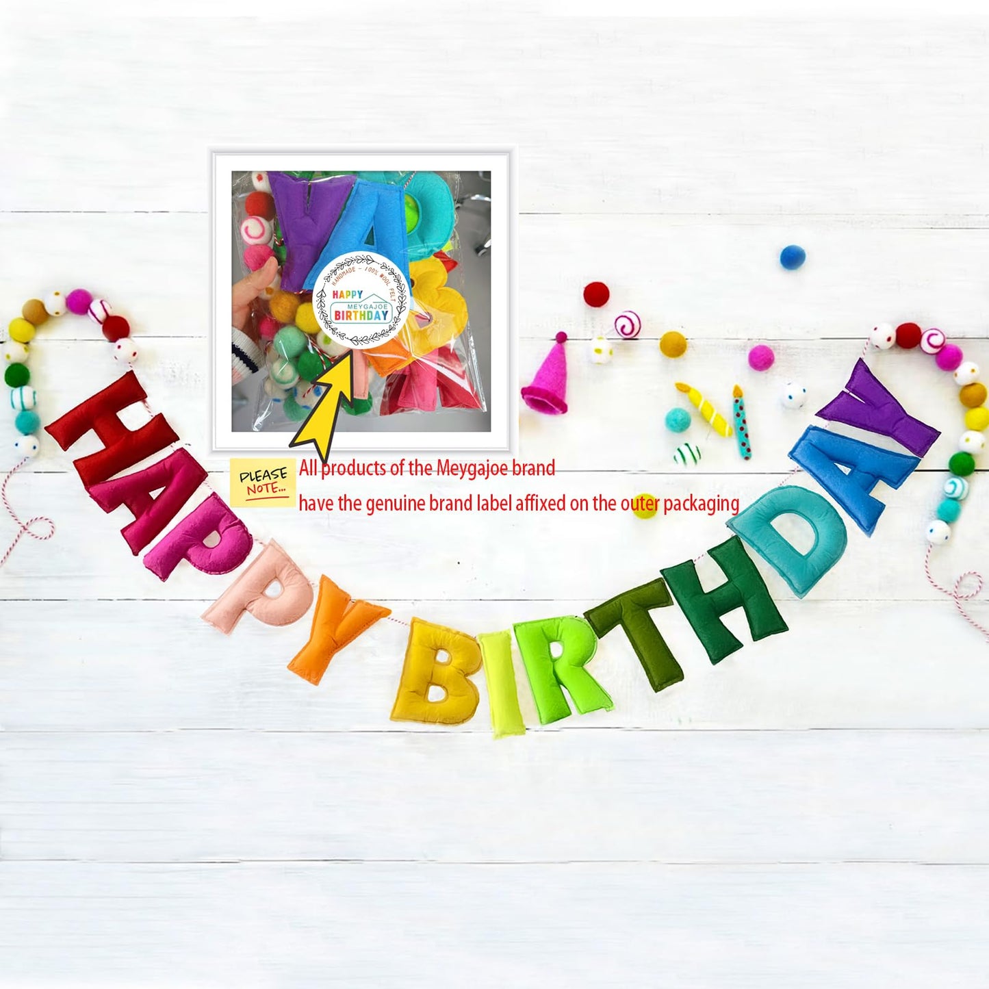 Pre-Strung Happy Birthday Banner - Felt Ball Garland - HAPPY BIRTHDAY Garland, Rainbow Birthday Decorations, Personalized Happy Birthday Sign for Birthday Decor, Party Decor, Photo Prop