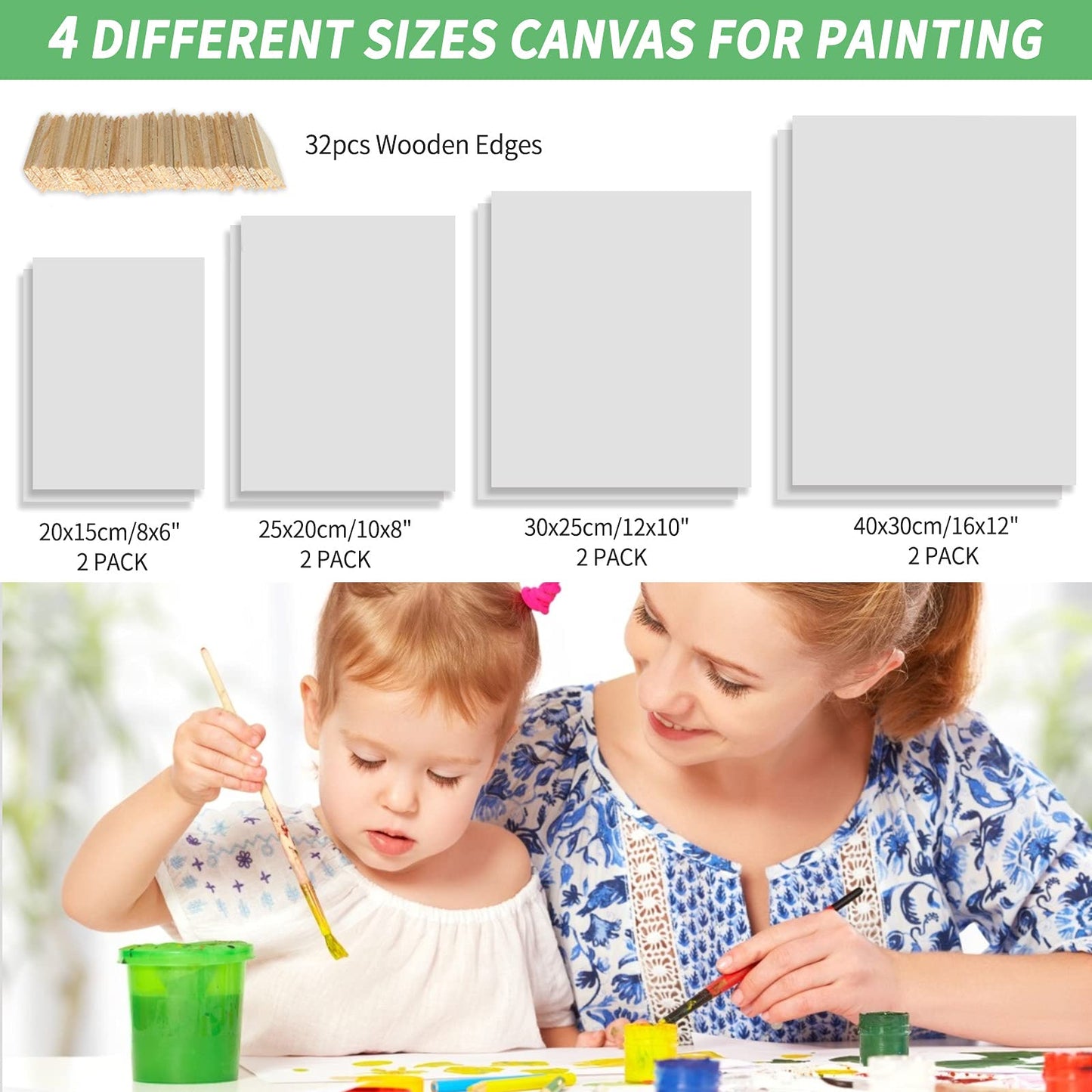6x8, 8x10, 10x12, 12x16, 8 Set Artist Canvase Frame Board Panels, 100% Cotton Blank Canvase Oil Acrylic Watercolor Pouring Paint, Acid-Free for Kids & Artists