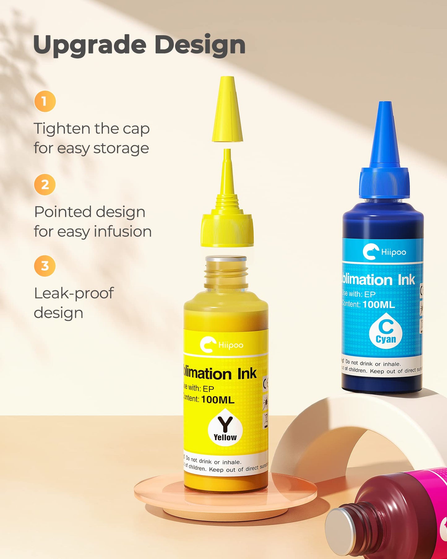 Sublimation Ink Refilled Bottles with Heat Tape Refill for ET2400 XP4105 XP4100 ET2720 ET2760 ET2750 ET4800 ET-2800 ET-2803 ET-2850 Inkjet Printers Heat Press Transfer on Mugs T-Shirts