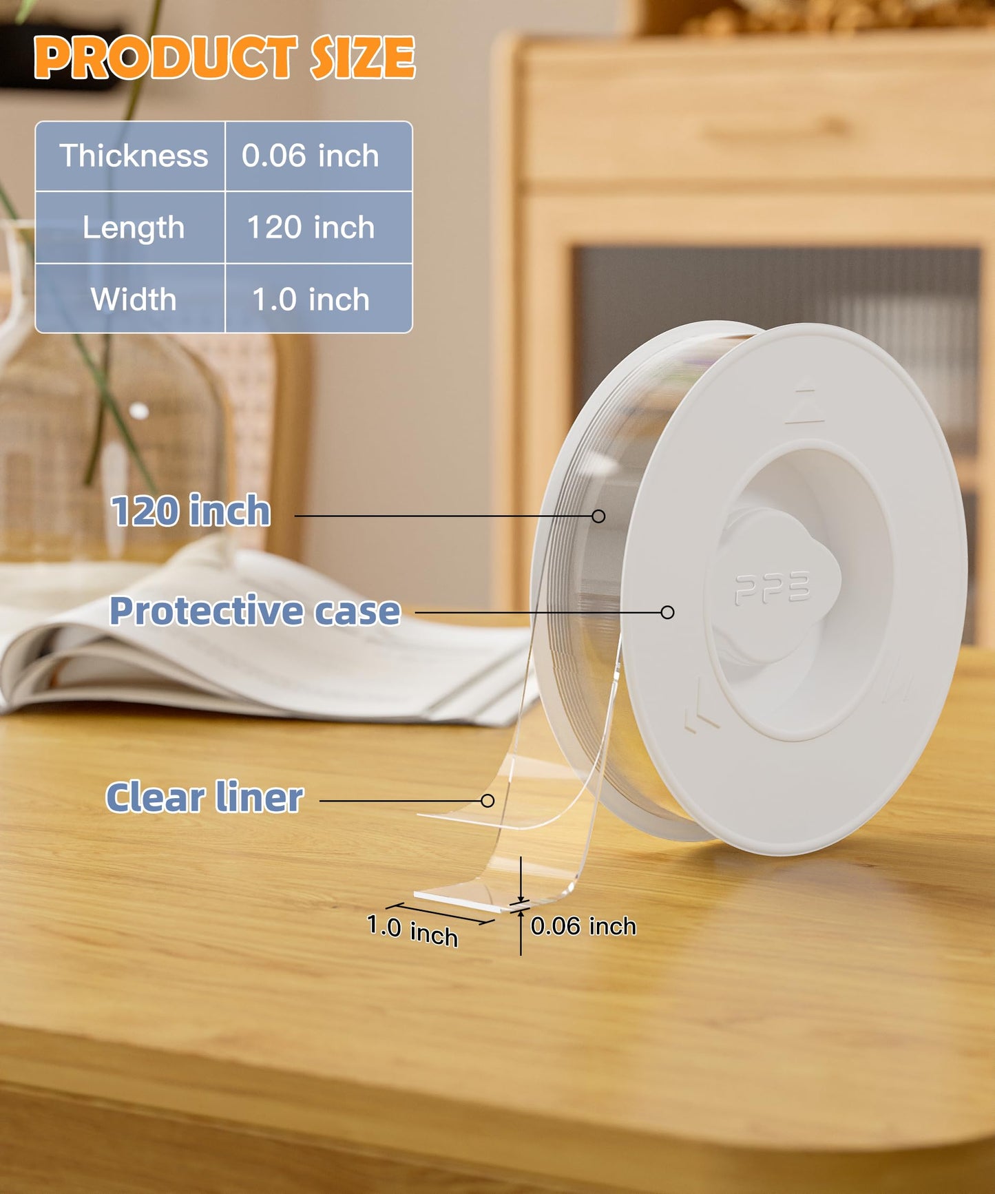Double Sided Tape for Heavy Duty Applications, Removable Mounting Tape, Nano Tape, Extra Large Clear Transparent Adhesive Strips for Poster Carpet Picture Hanging Strip Rug Wall Outdoor, 1-Pack