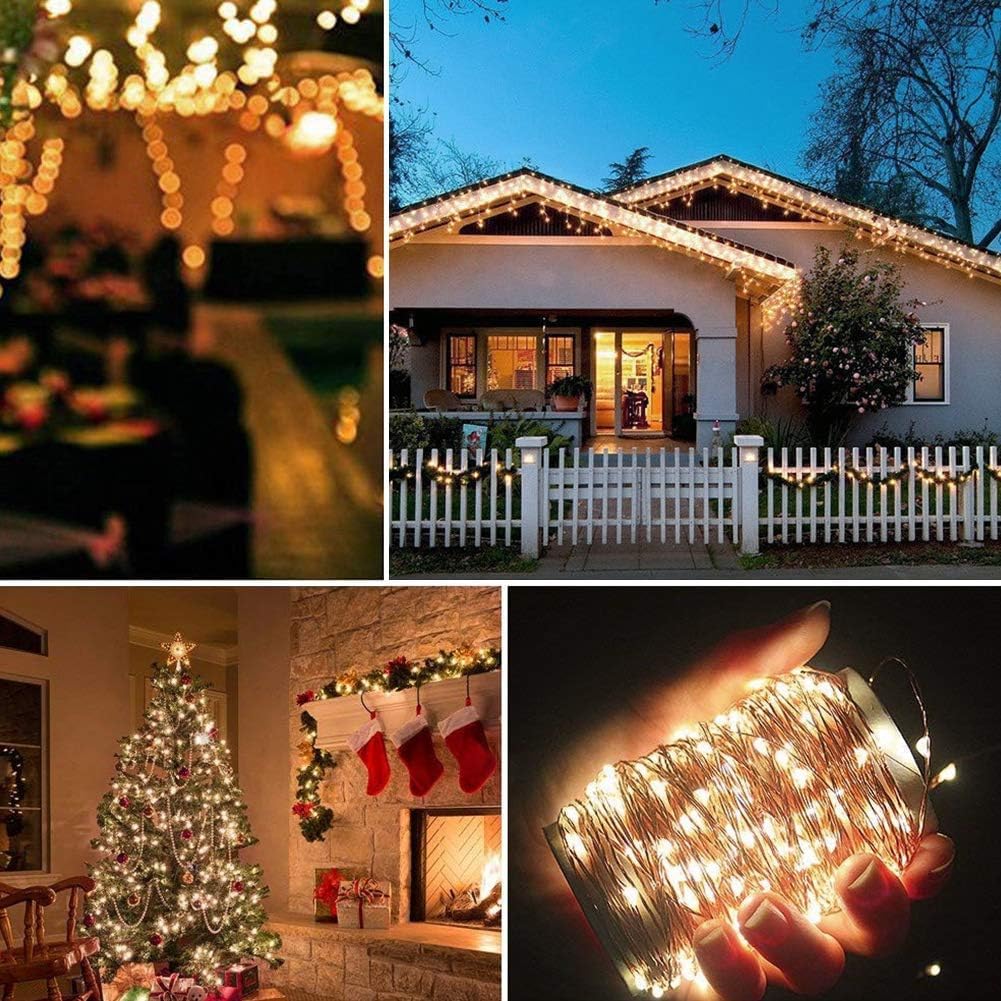 300 LED 99FT Copper Wire String Lights Battery Operated 8 Modes Fairy Lights with Remote Waterproof Fairy String Lights for Outdoor Christmas Lights Wedding Party Decoration Warm White
