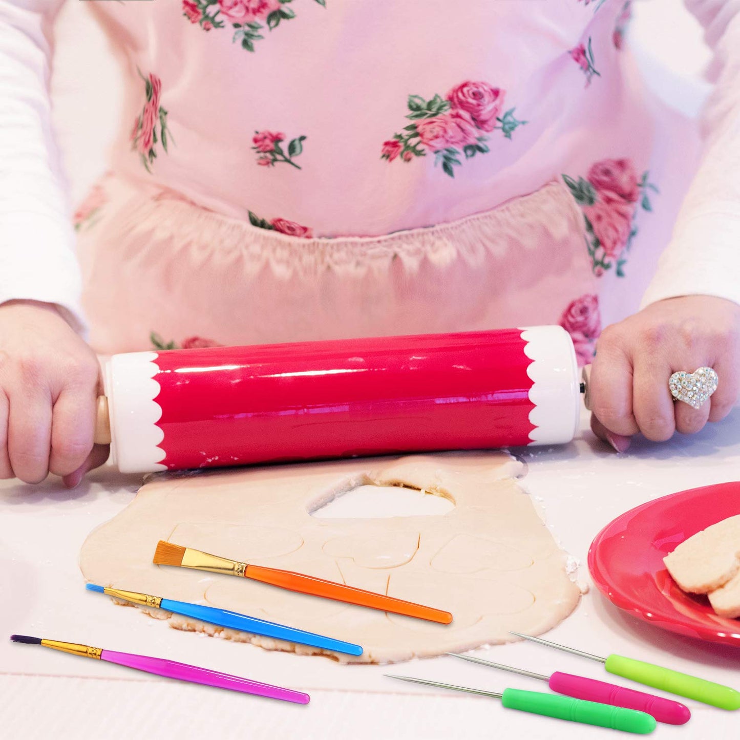 14 Pcs Cookie Decorating Tools Set Fondant Cake Decorating Brushes Scribe Cookie Tool Sugar Stir Needle Baking Elbow and Straight Tweezers for Sprinkles Supplies for Fondant