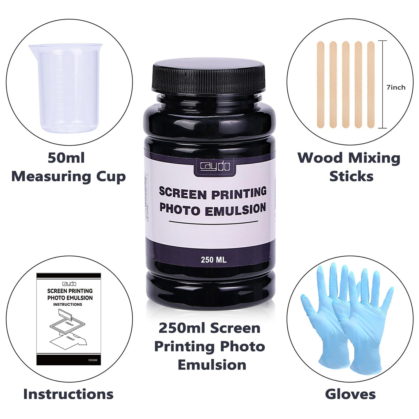 Screen Printing Photo Emulsion (8.5 oz), Diazo Sensitizer(1g), Measuring Cup, Gloves, and 5 Stir Sticks, Pre-Sensitized Photo Emulsion Screen Printing Supplies for Screen Printing and Fabric
