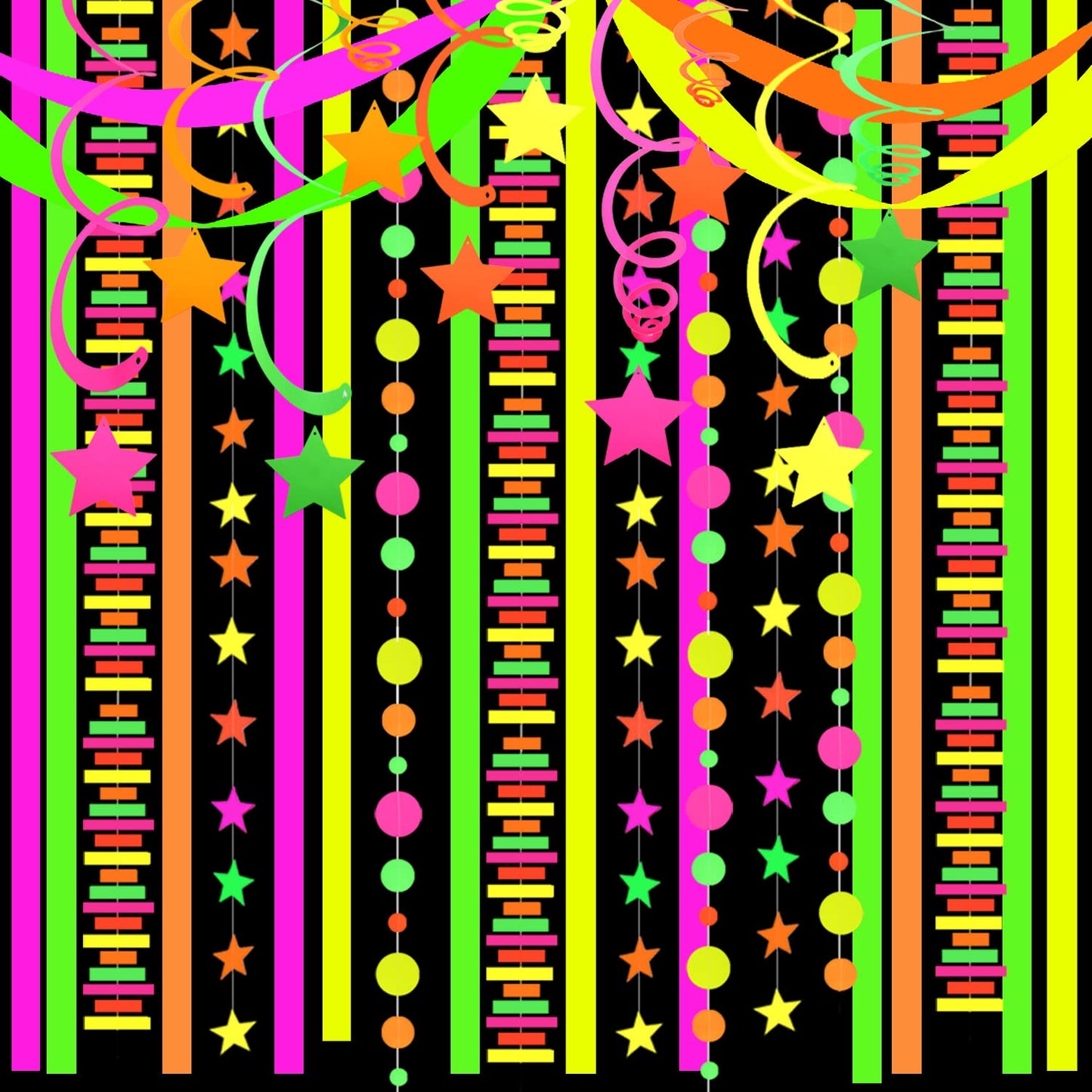 530feet UV Paper Neon Garland Neon Streamers Glow in The Dark Glow Party Supplies and Decorations Glow in The Dark Streamers Blacklight Reactive Fluorescent Black Light Neon Party Supply for Birthday