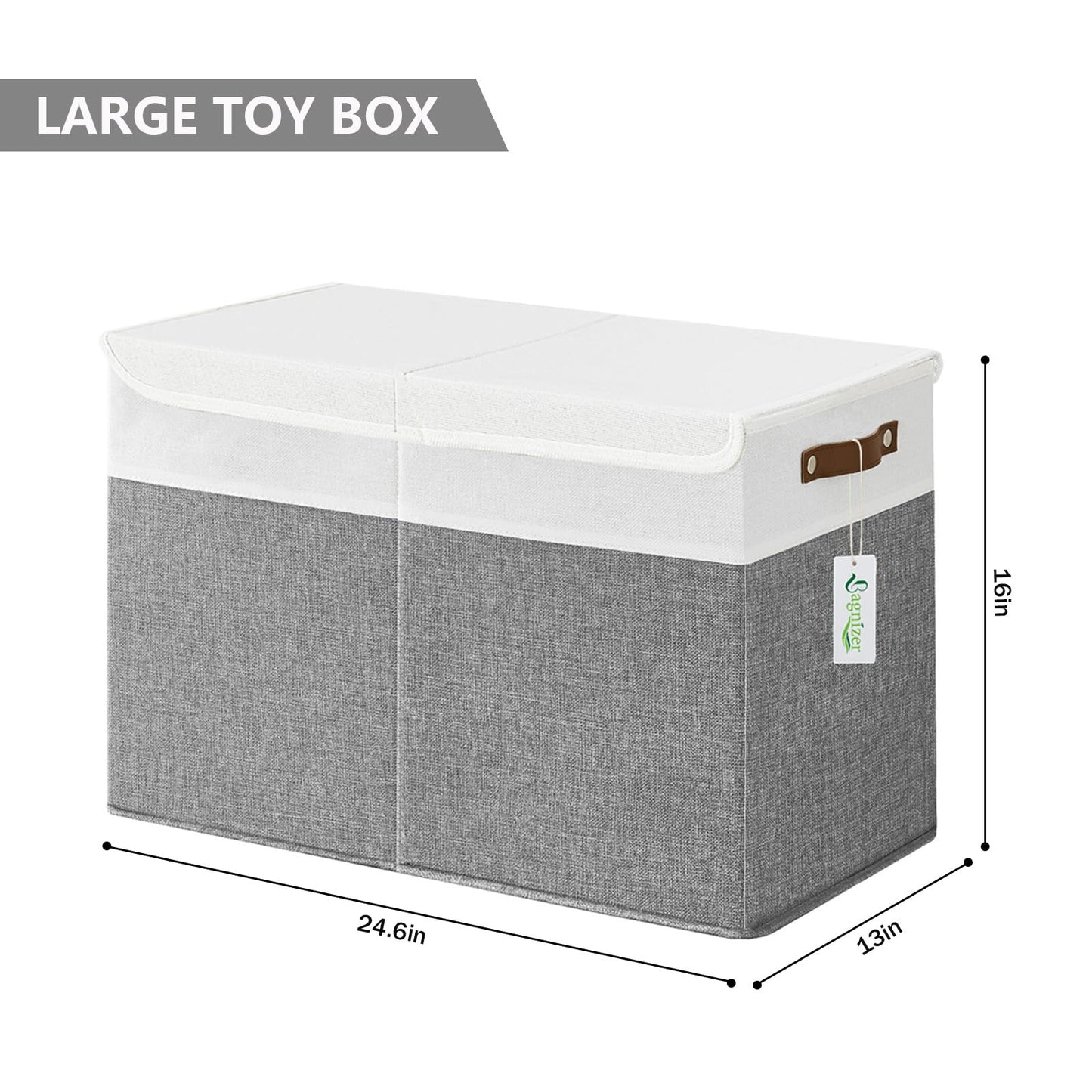 Large Toy Storage Box with Lids, Collapsible Sturdy Baby Storage Organizer Chest Bin Basket for Kids, Boys, Girls, Playroom, Nursery, Bedroom, Closet 25"x13"x16" (Gray and White)